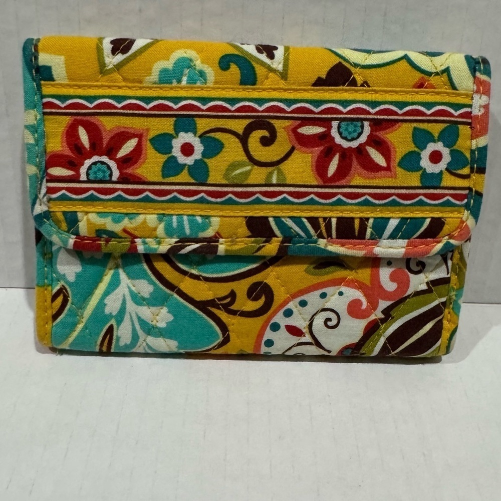 Vera Bradley Provencal Euro Wallet Yellow Multi Paisley Floral Folding Snap